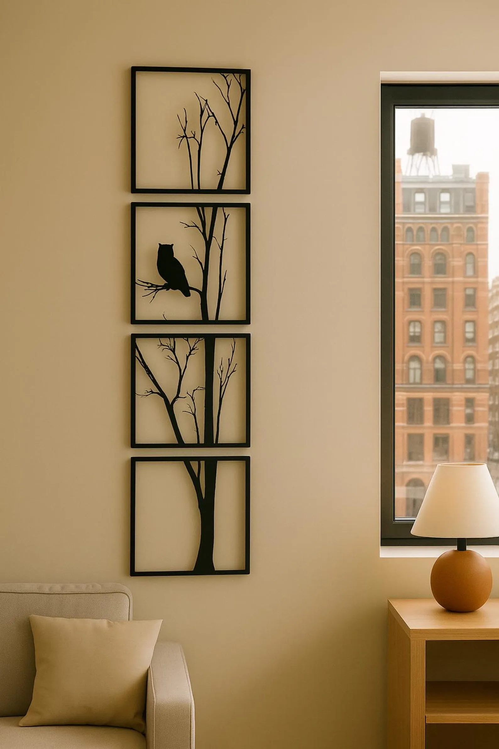 Metal Owl Tree Wall Art β 4 Panel Boho Silhouette Decor