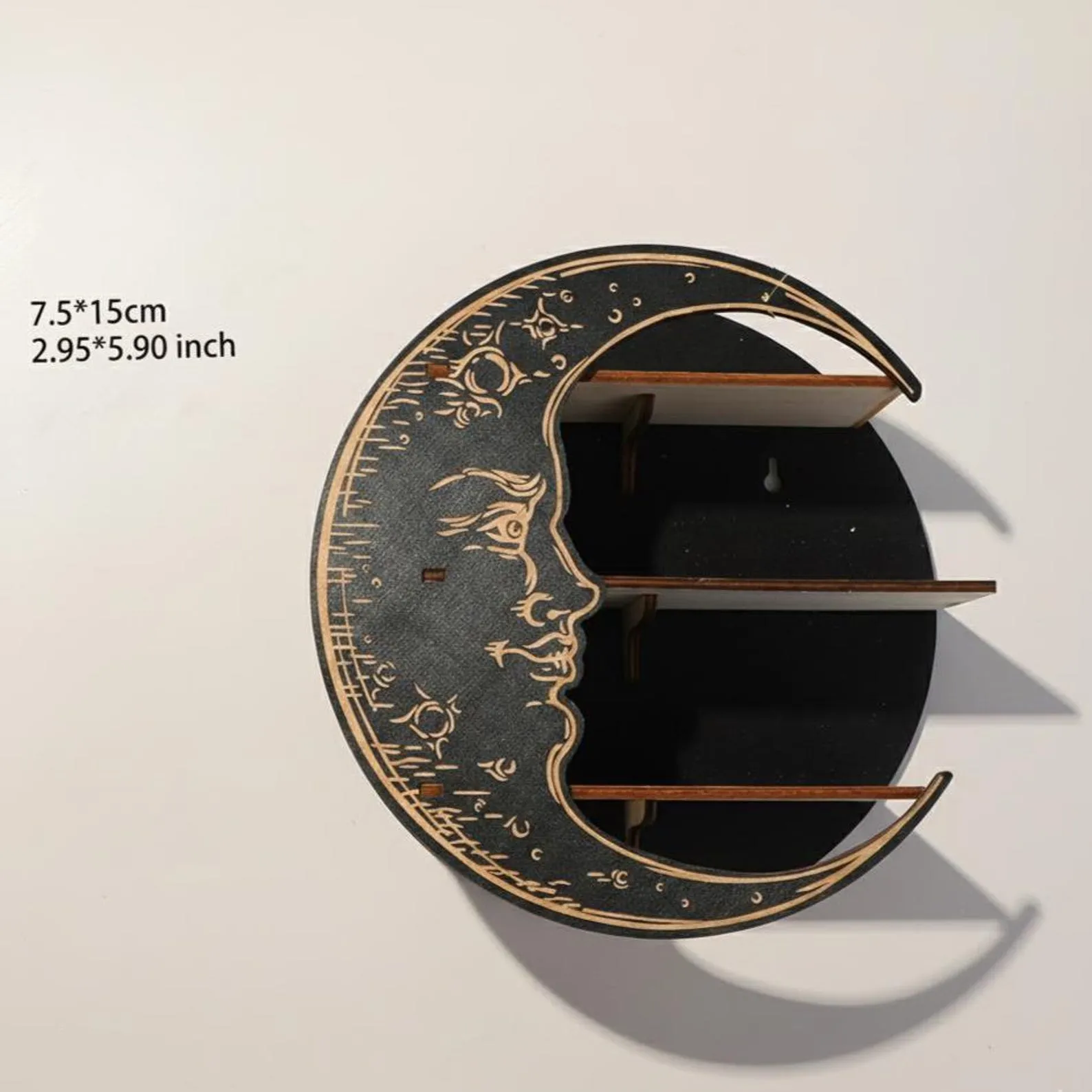 Wooden Wall Shelf - Mystic Moon Face Floating Shelf Wall Decor Boho for Home Organizer - Image 2