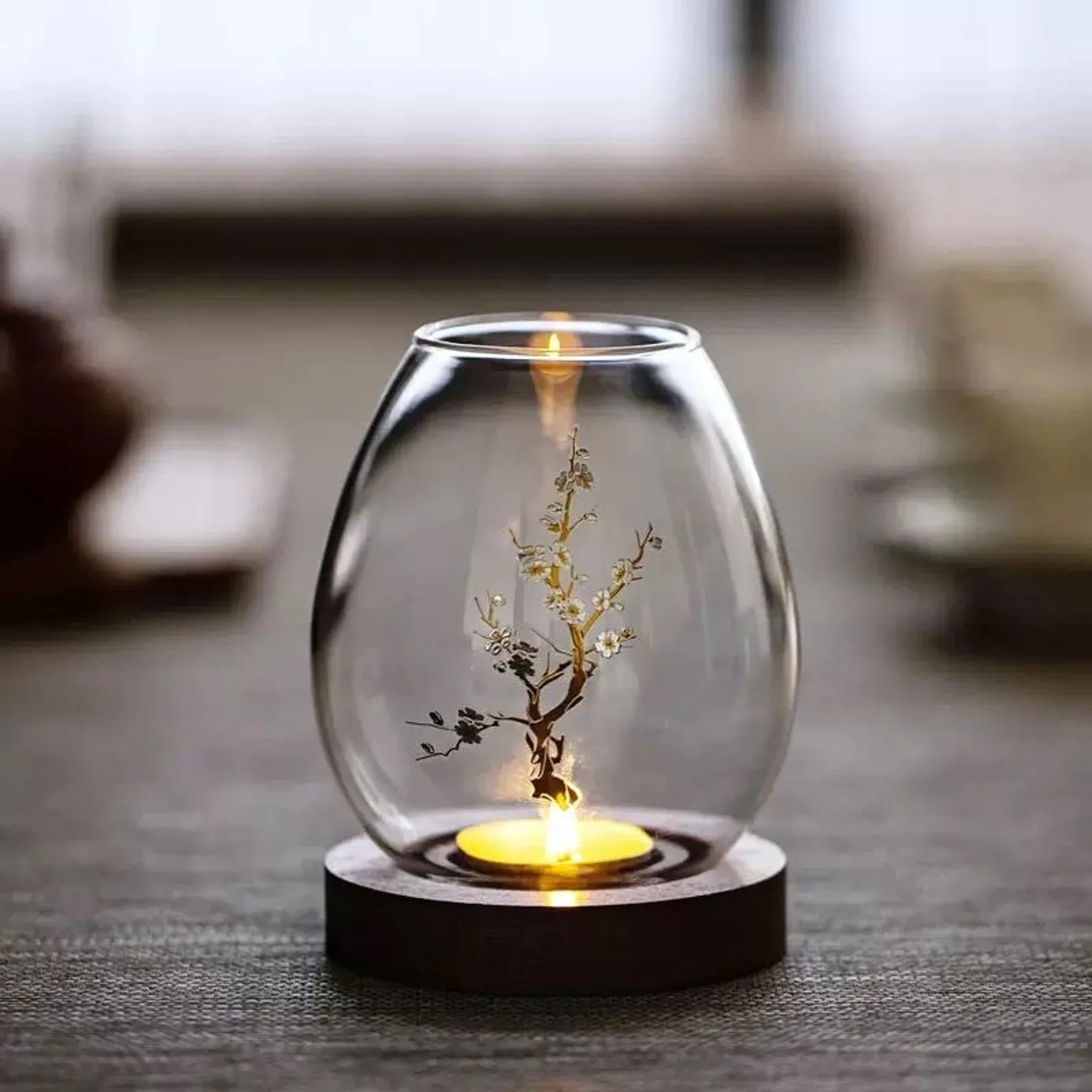 Plum Blossom Glass Candle Holder