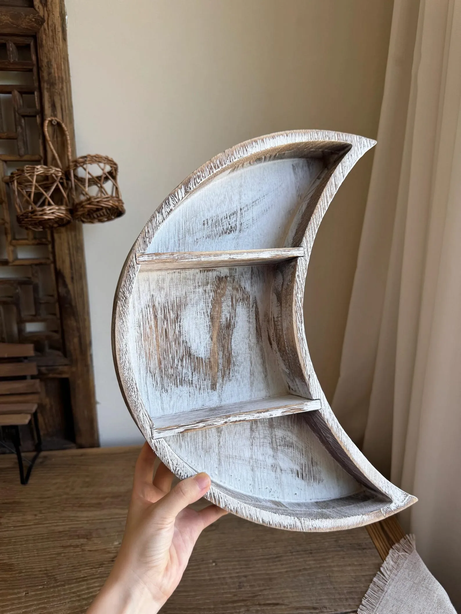 Handmade Moon Wooden Tray Shelves: Vintage Rural Home Decor