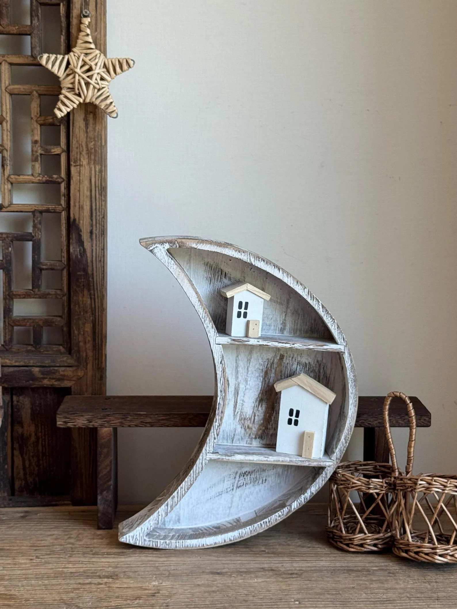 Handmade Moon Wooden Tray Shelves: Vintage Rural Home Decor - Image 2