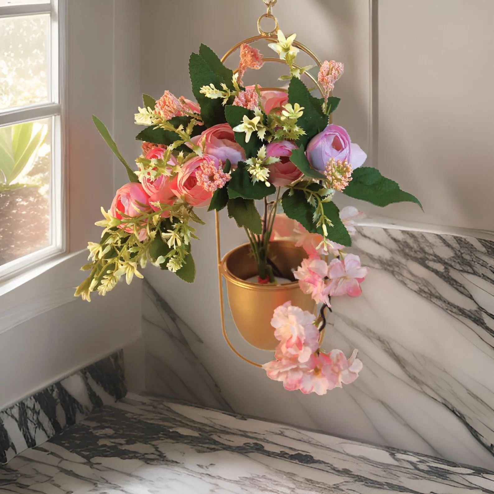 Metal Pot with Flower Bunches – Home & Office Decoration and Gifting - Image 2