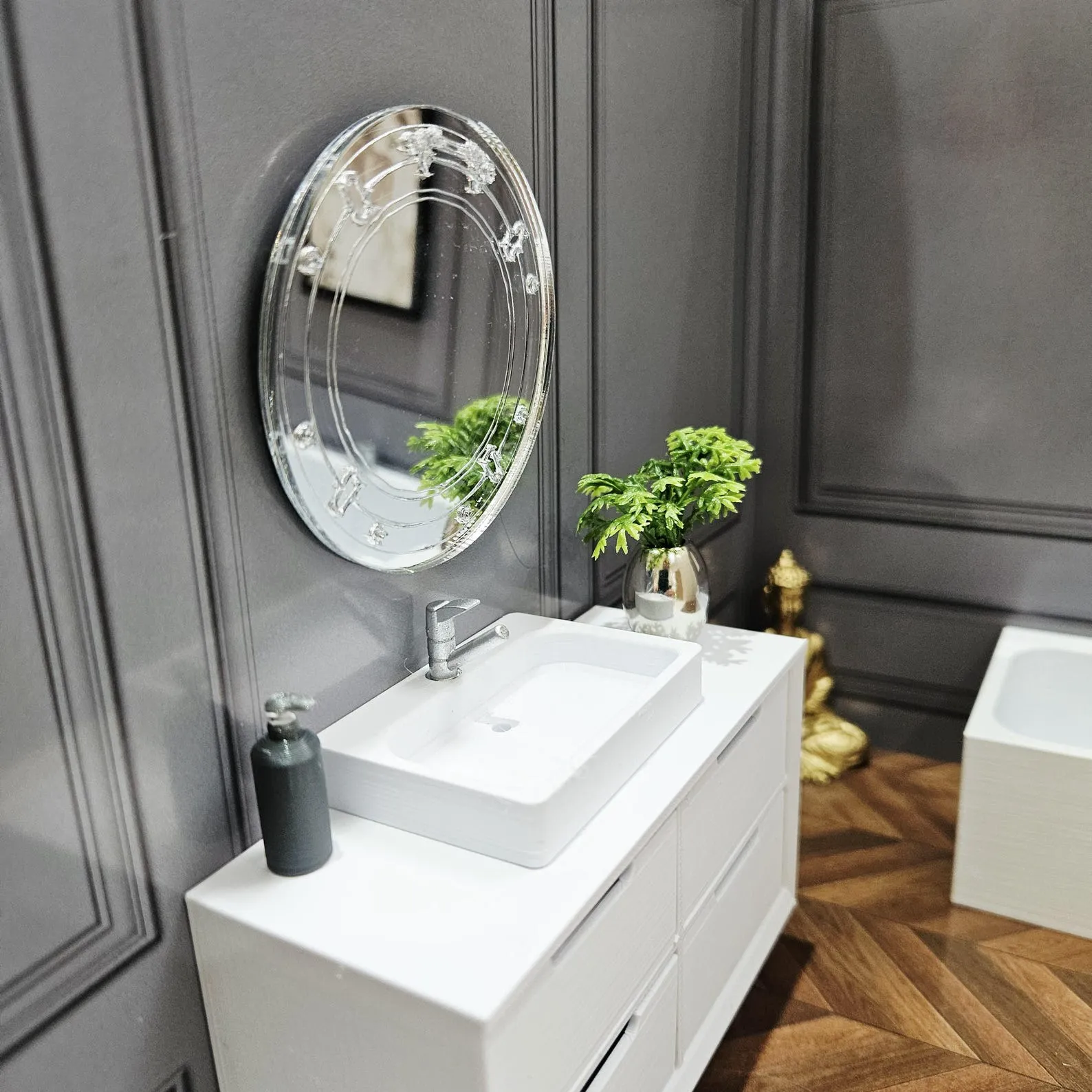 Dolls House Porthole Mirror | Engraved Round Wall Mirror | 1:12 Scale Miniature - Image 2
