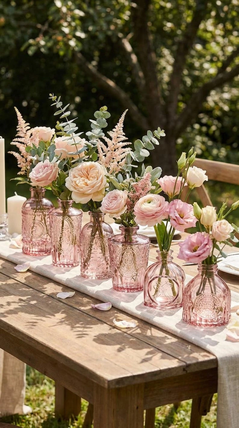 6 Dusty Rose Bud Vases, Pink Mini Vase Table Decor