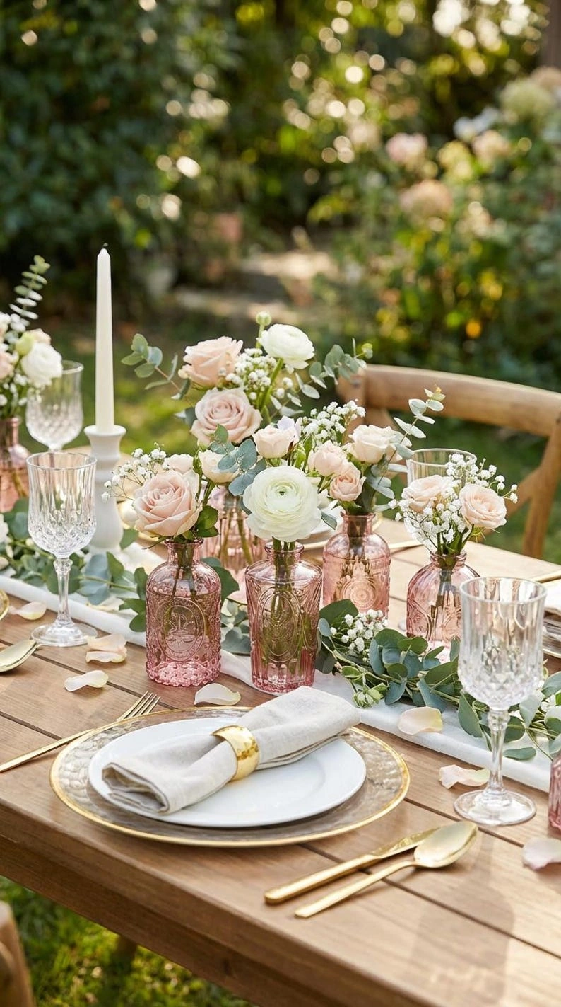 6 Dusty Rose Bud Vases, Pink Mini Vase Table Decor - Image 4