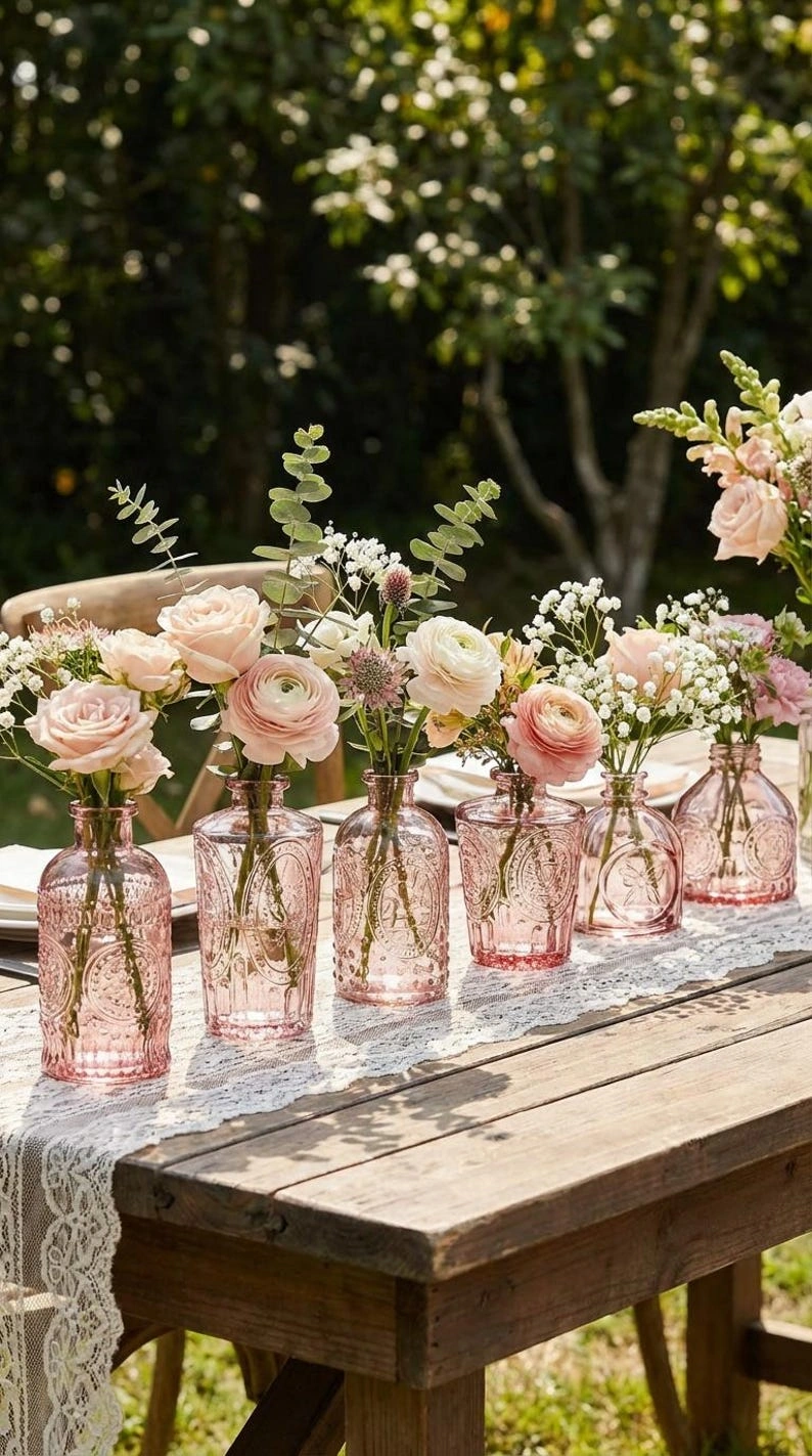 6 Dusty Rose Bud Vases, Pink Mini Vase Table Decor - Image 3