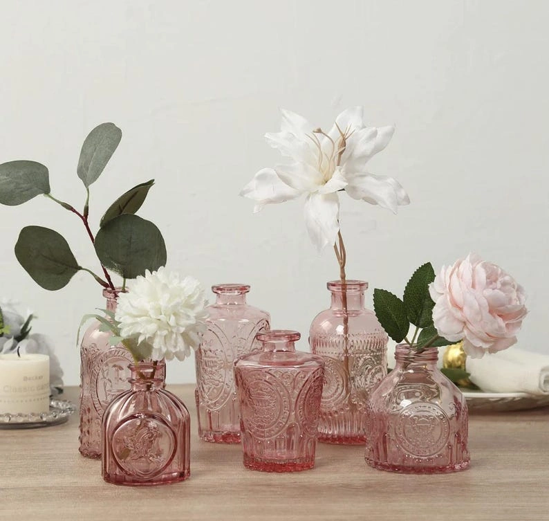 6 Dusty Rose Bud Vases, Pink Mini Vase Table Decor - Image 2